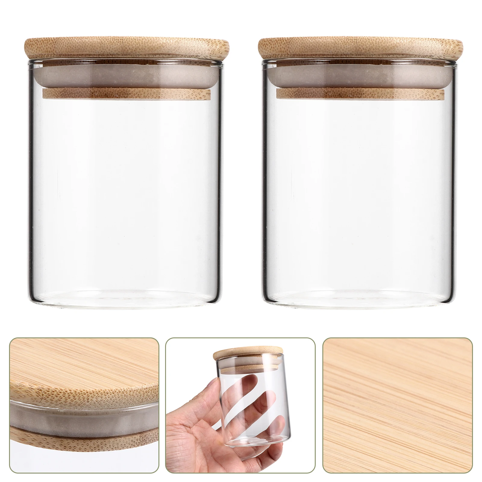 

Glass Sealed Jars Food Storage Containers Kitchen Canisters 500ml Wood Lid Fresh Keeping Dry Fruits Tea Coffee Holder
