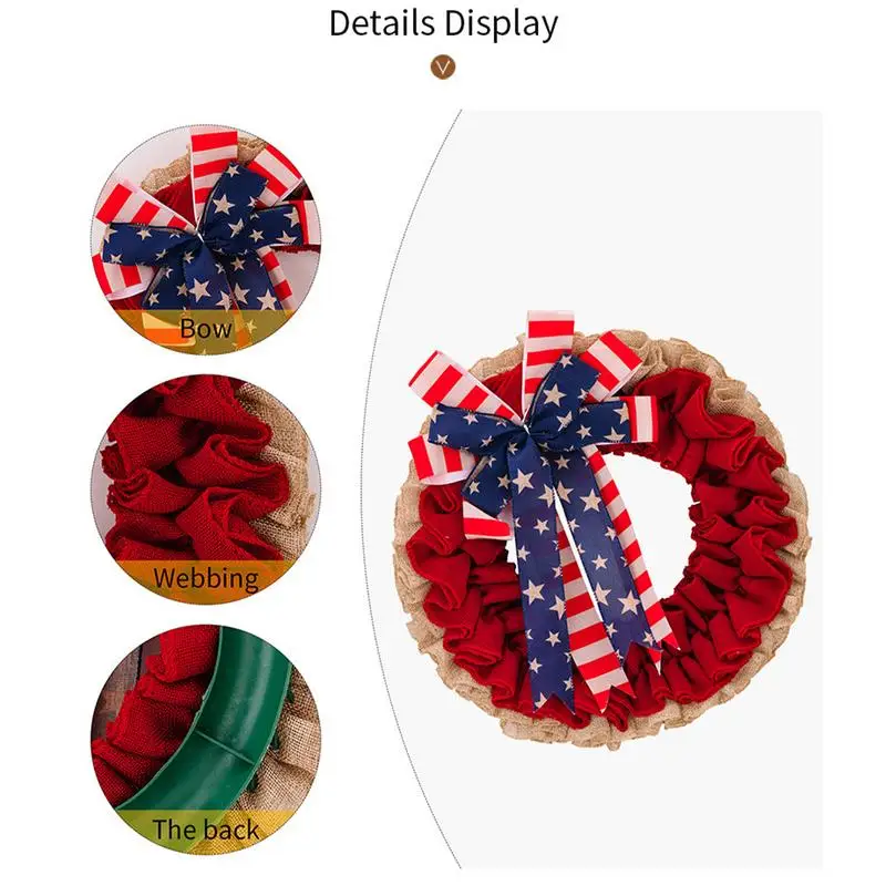 July 4th Independence Day Patriotic Red White And Blue Burlap Bow Garland Memorial Day Front Door Garland Party Festival Supplie