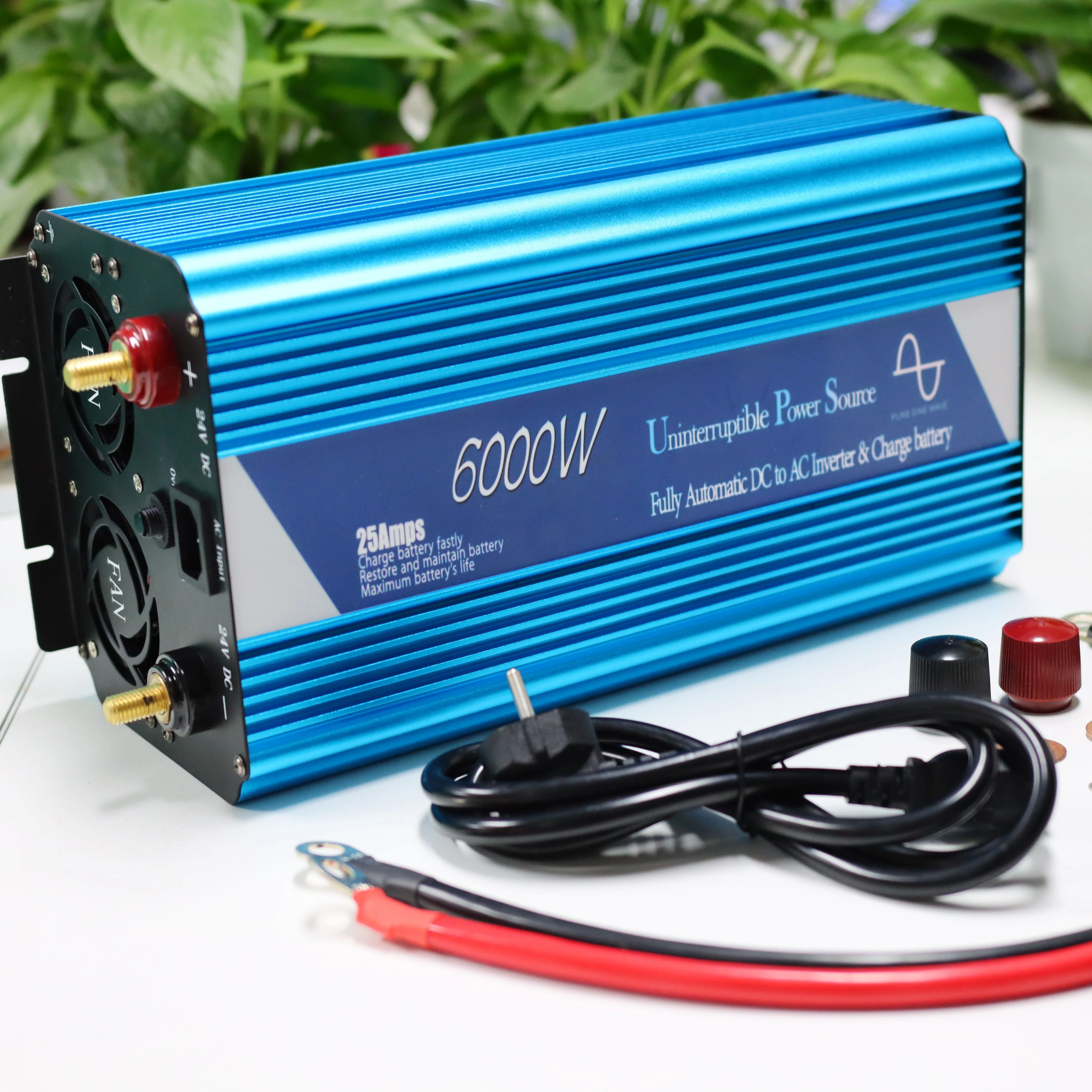 UPS Inverter Charger 6000W 8000W Pure Sine Wave Converter DC 12V 24V 48V to AC 220V Uninterruptible Battery Charging Inversor