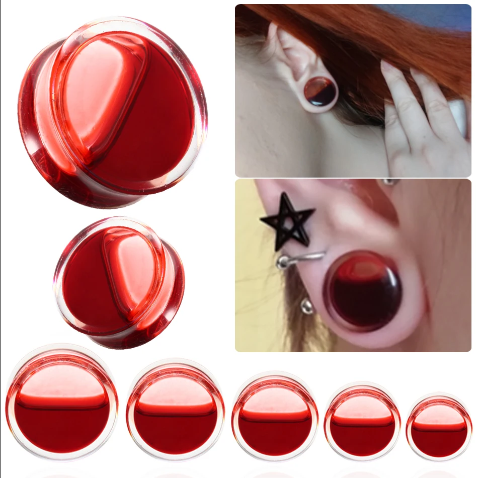 1Pair Acrylic Ear Plugs and Tunnels Red Liquid Blood Earrings Piercing Ear Dilations Expanders Ear Gauges Body Piercing Jewelry