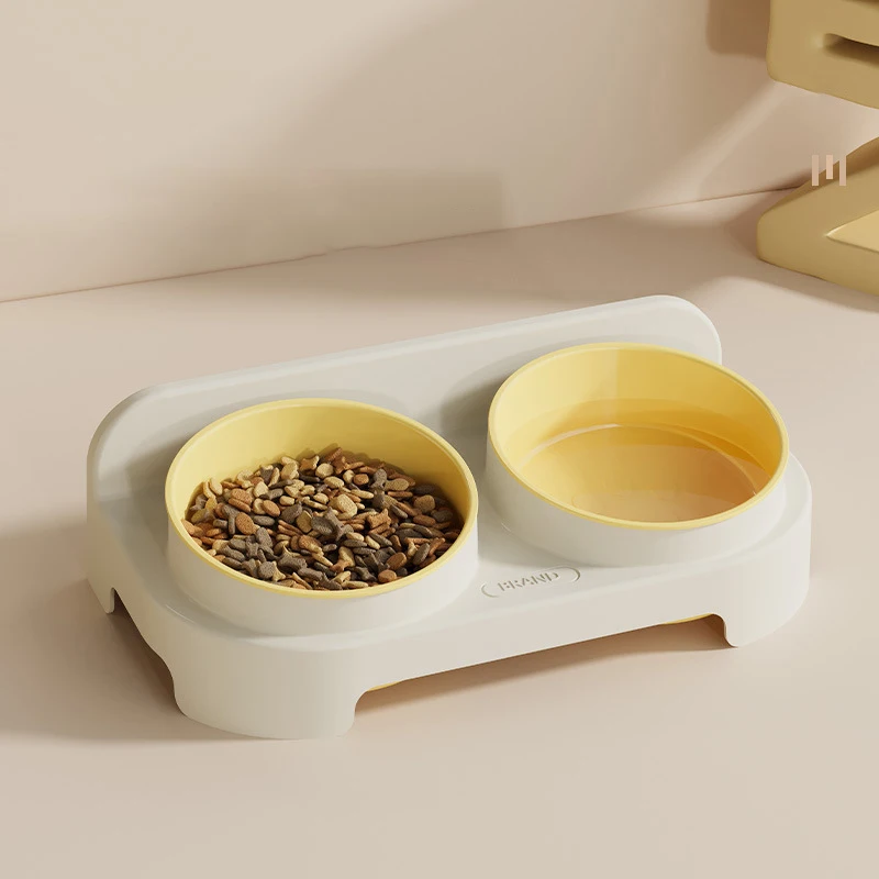 

Slanted Double Bowl Cat Food Basin Non-Slip Anti-splash Removable Eco-Friendly PP Pet Food Water Bowls Comederos Para Perros