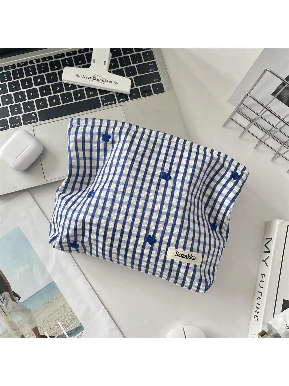 Checkered Bow Makeup Bag Large Capacity Multi functional Storage Makeup Bag Lipstick Makeup Brush Makeup Storage Makeup Bag