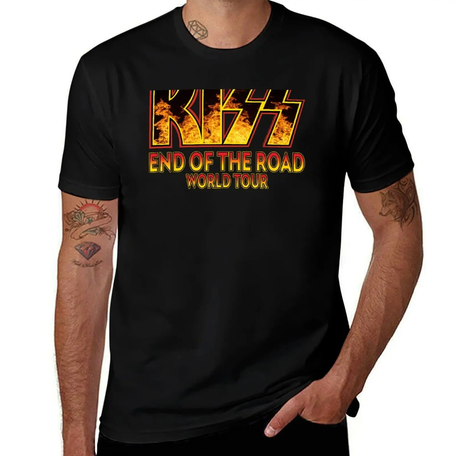 KISS End Of The Road World Tour Spaceman Catman Starchild Demon F2 T-Shirt Work Utility Short Sleeve Shirt