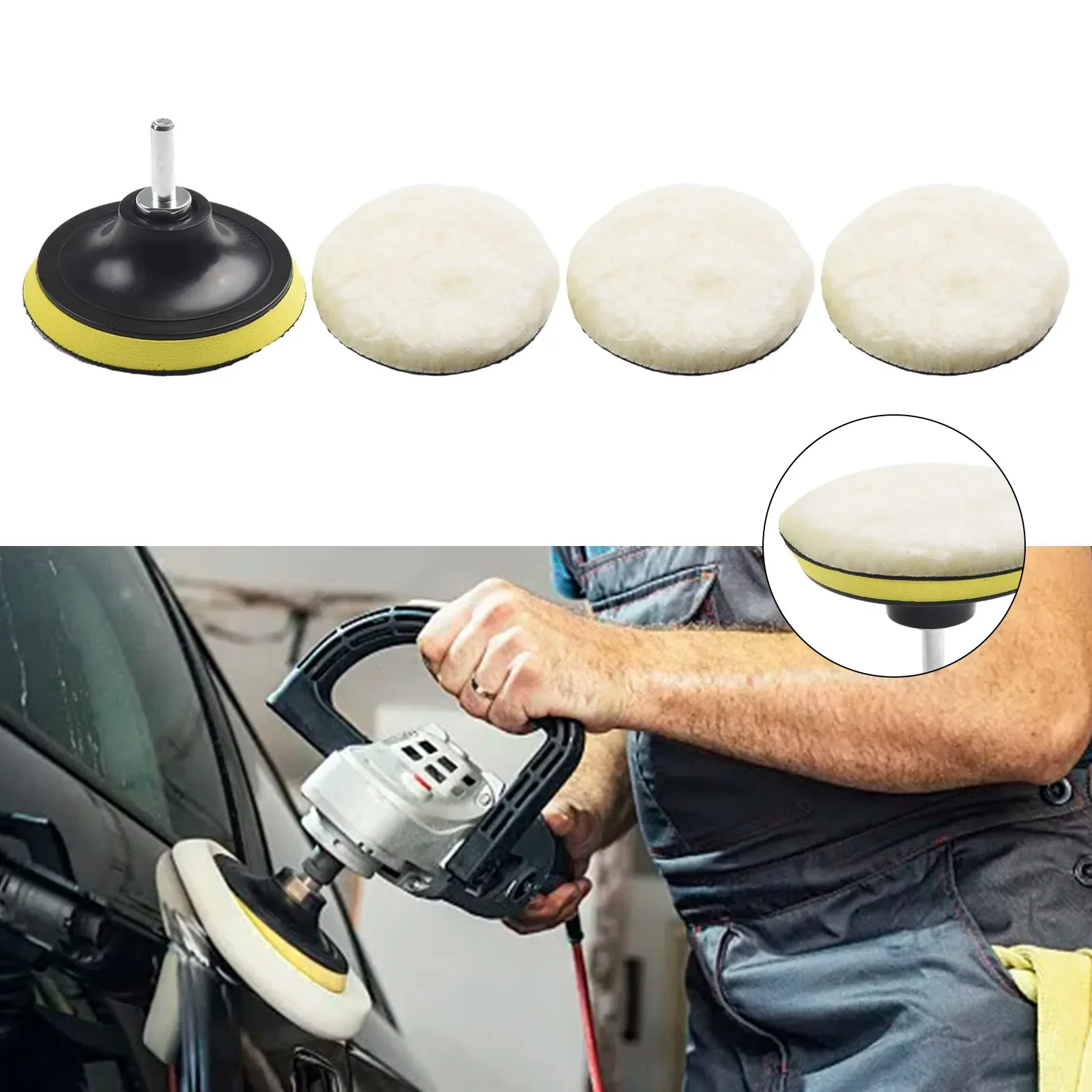 Imagem -03 - Carro Polimento Pad Kit Carro Encerando Esponja Roda de lã Auto Paint Care Polidor Pads Carro Gadget Pcs 4