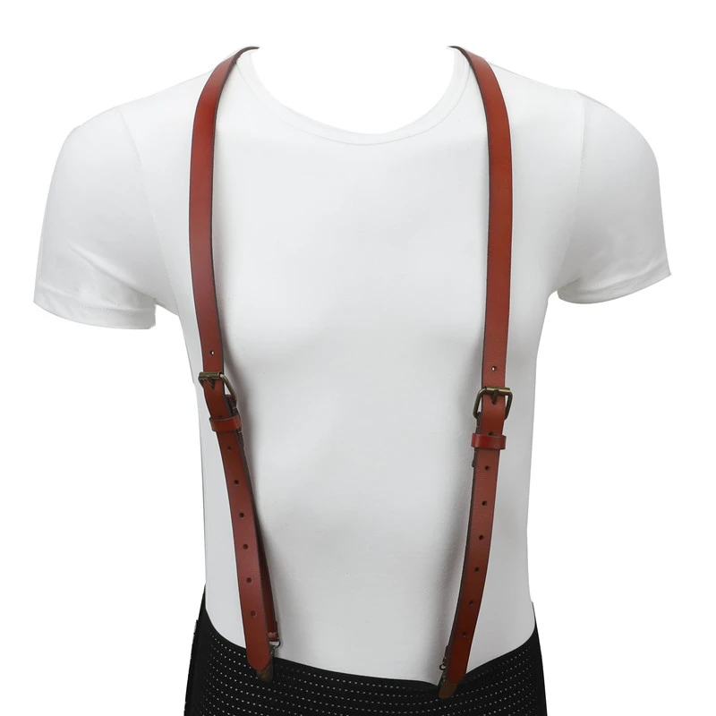 118cm Length Mens Suspenders Retro 3 Clips Strap Unisex Leather Y-shaped Suspender PU Non-slip Sling Clip Casual Men\'s Braces