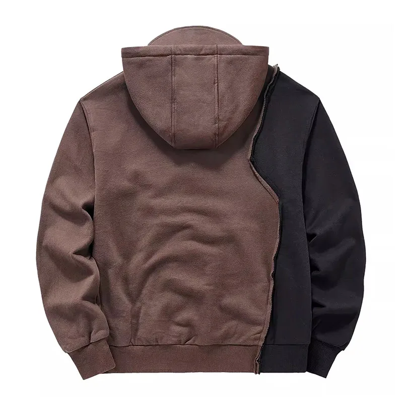 Mcikkny Men Irregular Patchwork Cargo Sweatshirt Vintage Tactical Pullover Hoodies Streetwear