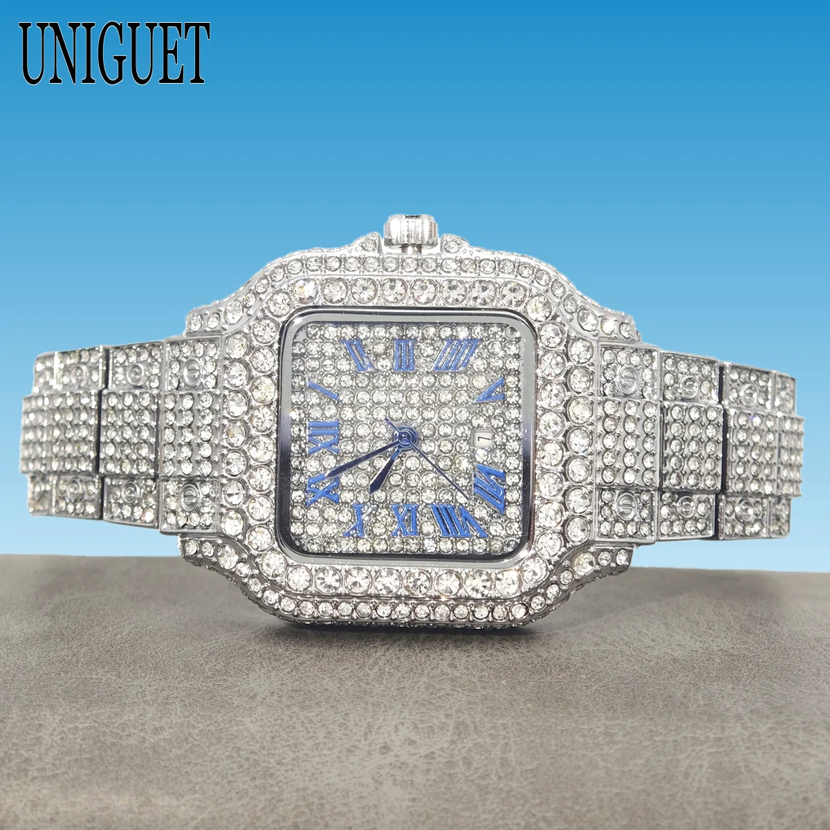 2026 Hot Sale Fashion Brand UNIGUET Square Diamond Wristwatch For Women's Luxury Bling Diamond Quartz Gold Watch Ladies Top Gift