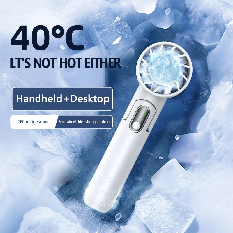 Portable Fan Mini Handheld Fan USB Rechargeable Turbo Fan Foldable Hand held Fan Small Ice Cooling Fan with 4000mAh Power Bank