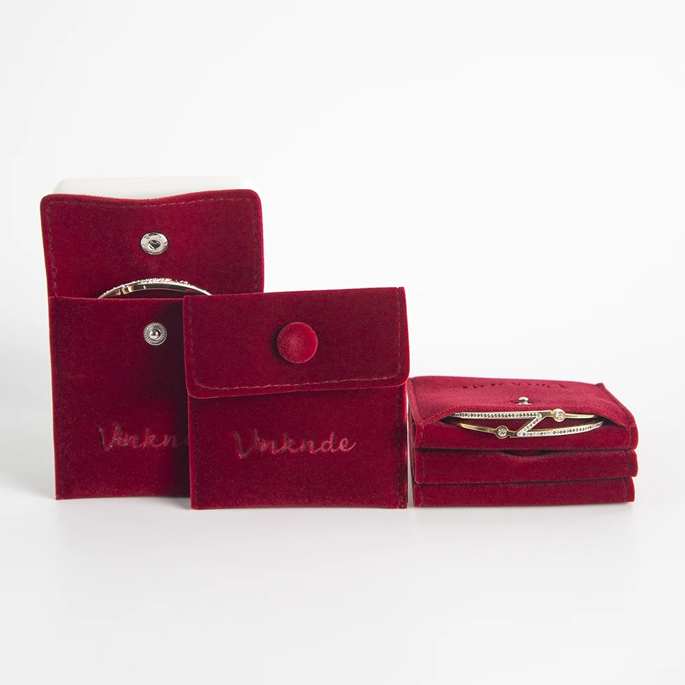 Sac à bijoux en velours de vin avec Logo personnalisé, 100 pièces, Mini pochette cadeau en flanelle de velours et daim avec bouton, Logo imprimé personnalisé en relief