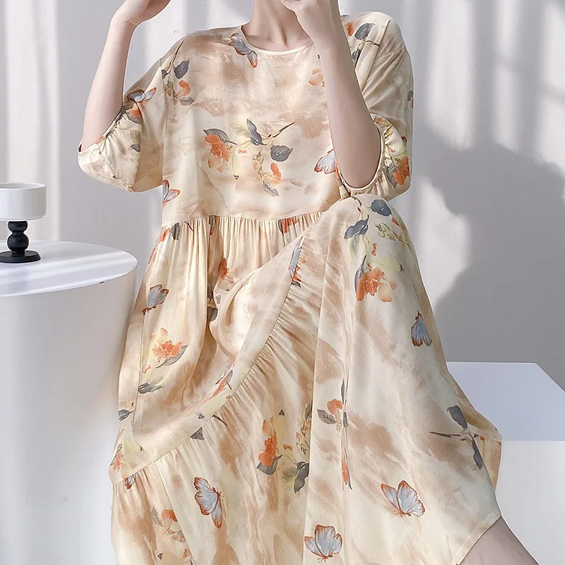 

Cotton Loose Floral Nightdress Pajamas Casual Homewear New Printed Spring and Summer Outdoor Wear Home Dress night gown Outfits