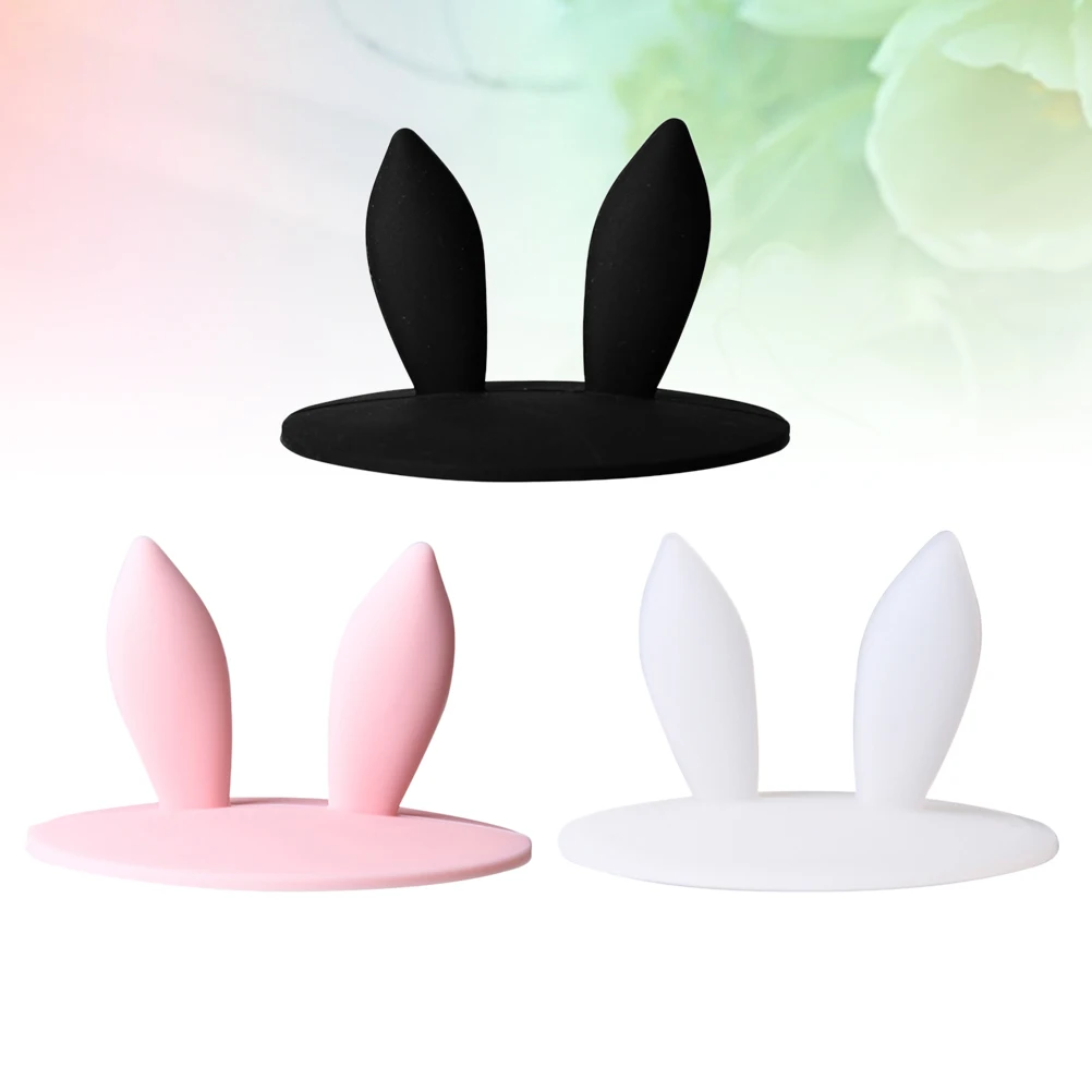 

3Pcs Silicone Cup Covers Rabbit Ear Design Food Grade Seal Heat Preservation Keep Drink Fresh Vacuum Lid Cover for Home Office