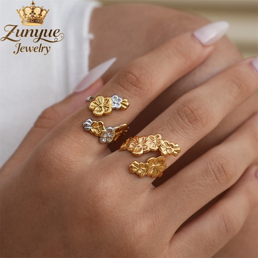 

High-End Stainless Steel Cherry Blossom Rings Luxury Quality Jewelry Handicraft Fashion Jewelry Exquisite Charms Popular Gift