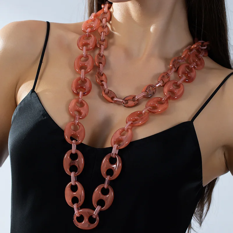 DIY accessories Geometric pendant necklace light luxury niche jewelry women's high sense, cross-border acrylic beaded collarbone