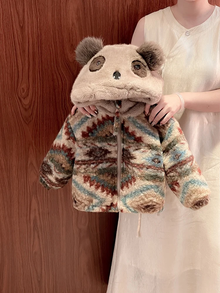 

Теплая куртка-худи для девочек на осень-зиму, новая коллекция, детская верхняя одежда, теплая куртка с геометрическим узором, на молнии, длинная...