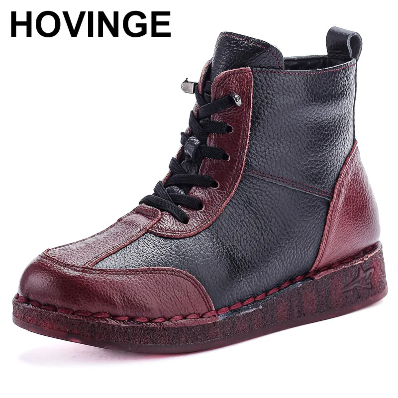 

Genuine leather short boots women's winter plush shoes waterproof flat booties woman lace up ankle boot lady furry snow shoe