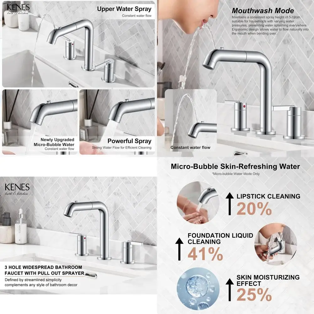 

8 Widespread 2-Handle Chrome Bathroom Faucet with Pull-Out Spray and Pop-Up Drain, LJ-9058A-5