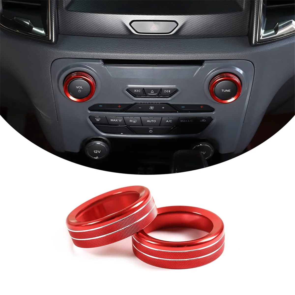 For Ford Ranger 2015-2018 Centre Console Volume Tune Knob Button Cover Decor Trim Interior Accessories - Red