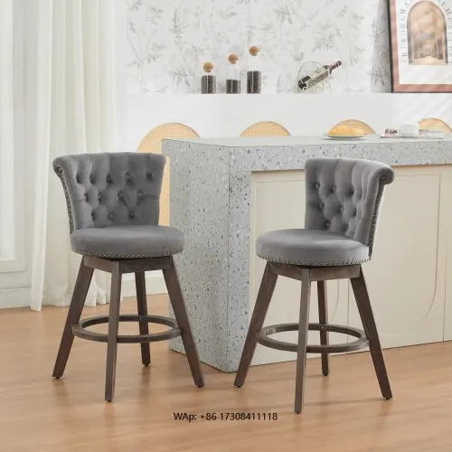 26-Inch counter high dining bar stool 2-piece set 360-degree rotating convertible stool, hand-tufted back, button decorative edg