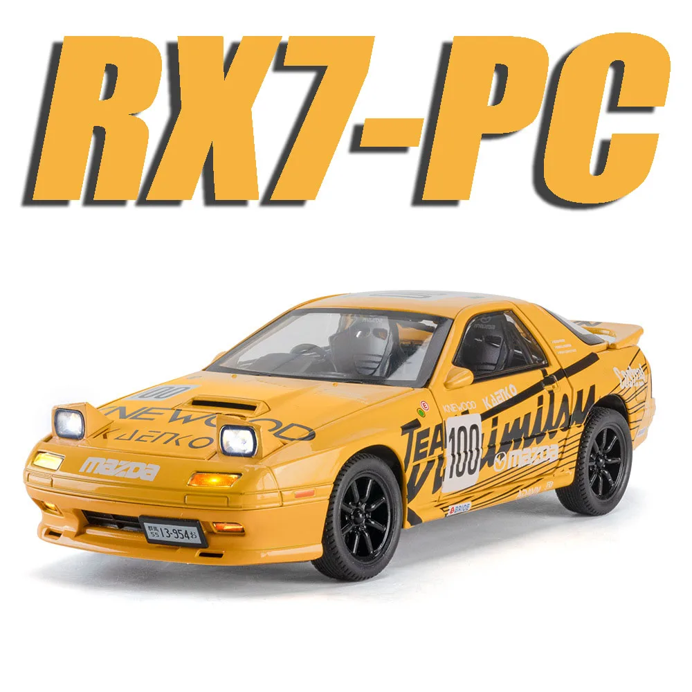 1:24 RX7 모델 장난감 스포츠카 합금 다이캐스트 미니어처 슈퍼카 사운드 라이트 도어 오픈 풀백 시뮬레이션 차량 모델