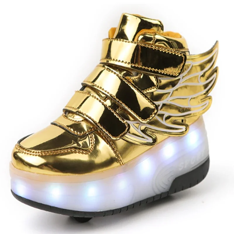 

New Boys Girls LED Light Luminous Shoes Jazzy Children Roller Skate Shoes With Wheels Kids Junior Toddler Glowing Wings Sneakers