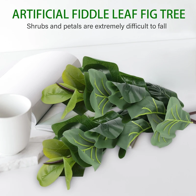 Artificial Plants Fiddle Leaf Fig Faux Ficus Lyrata Tree Fake Green Bushes Greenery For Garden Porch Window Box Decor