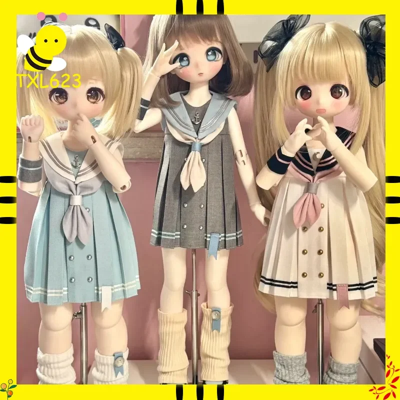 

1/4 BJD Doll Sailor Collar Dress, Kawaii Navy Style Outfit, Compatible with Xiongmei MSD MDD 1/4 Scale Doll Costume