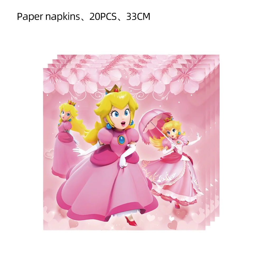 20 Pcs Cartoon Super Bros Disposable Paper Napkin for Wedding Decoration Marios Shower Peach Princess Napkin Bachelorette Party