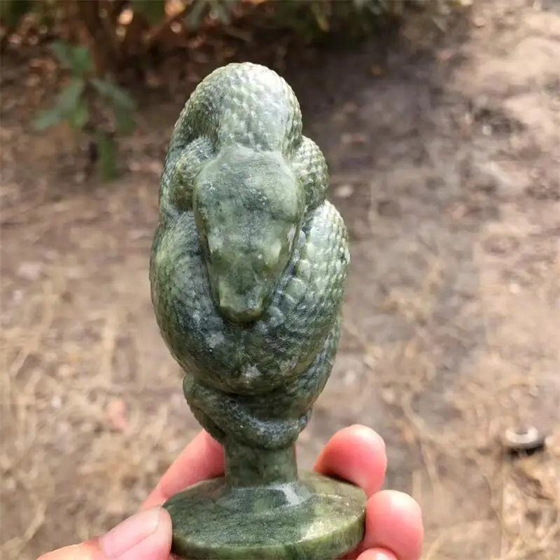 Natural Green Jade Snake Carving Gemstone Reiki Healing Stone Home Office Decor Christmas Holiday Gift 1pcs
