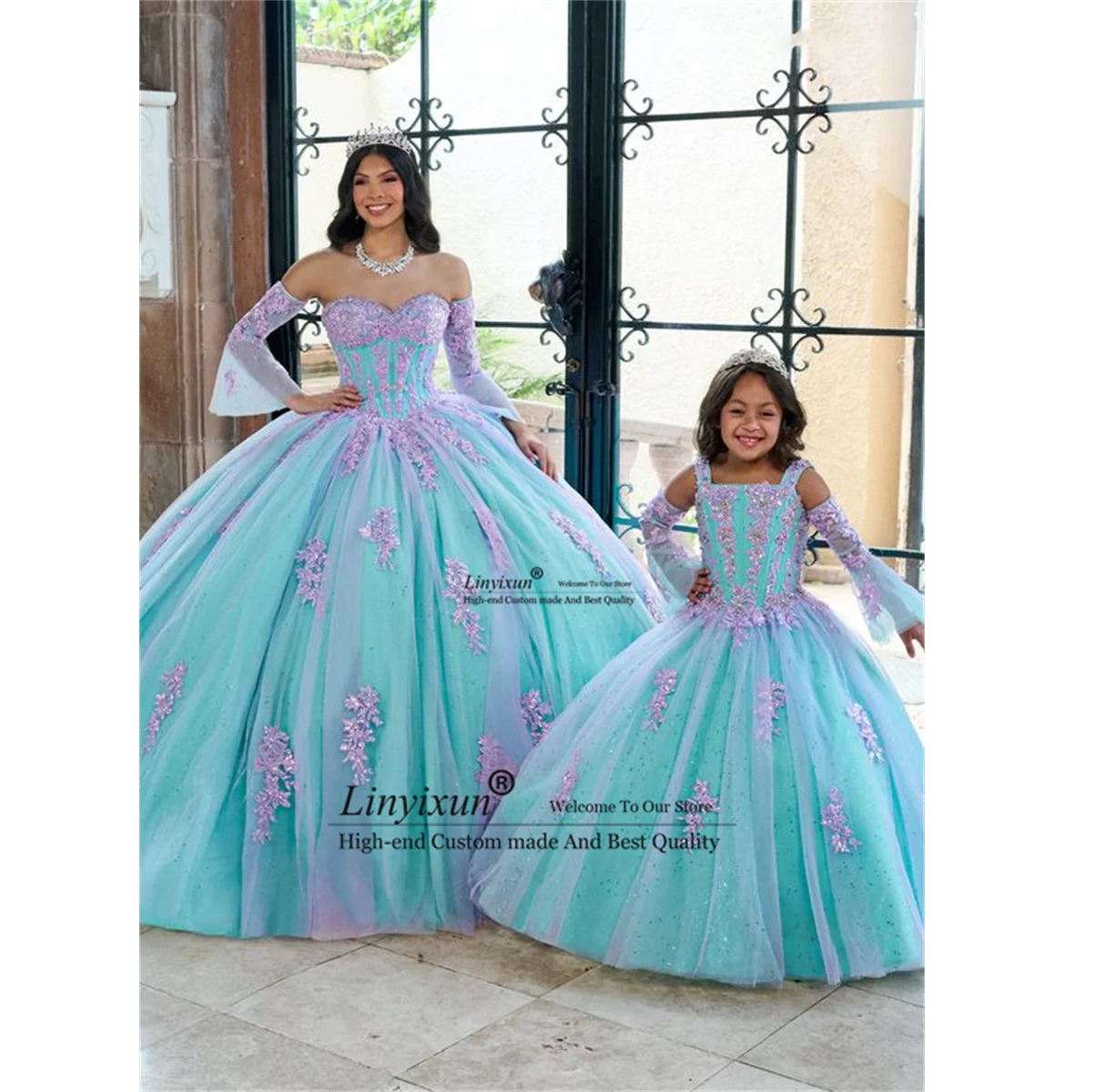 

Elegance Sweet 16 Ball Gown Quinceanera Dress Off Shoulder Beads Crystals Flower Lace Appliques Vestidos De 15 Años Lace-Up