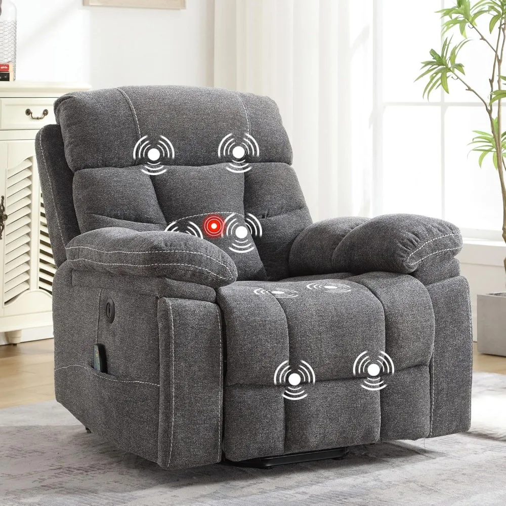 

Large Power Lift Recliner with Heat and Massage, Overstuffed Power Lift Recliner Chair for Elderly, Soft Chenille Fabric