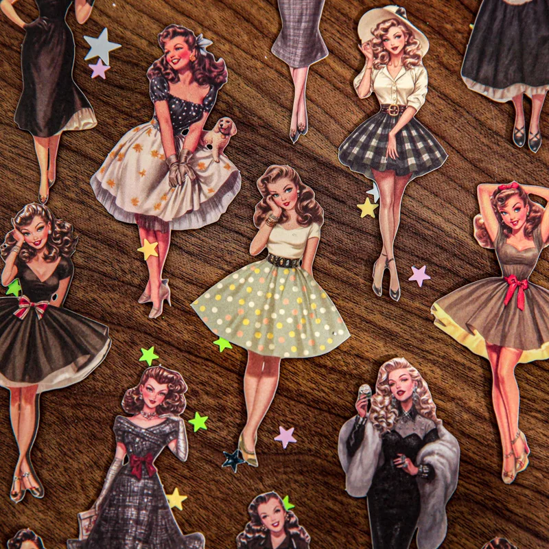 25pcs Retro Girl Character Pattern Stickers Package White Leather Material Retro Beauty Series Scene DIY Bookkeeping Material St