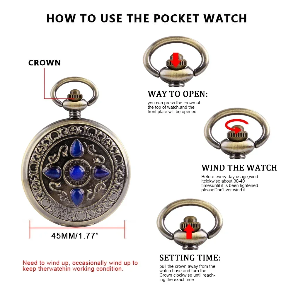 Vintage Luxury Mechanical Pocket Watch Hand Winding Pocket Chain Pendant Clock Roman Numerals Dial Manual Timepiece PJX1793