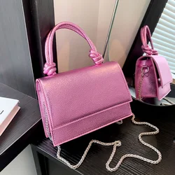 Fashion Women Chains Handbags 2023 Summer Chic Design Handle Crossbody Bags Solid Color Simple Lychee Print Shoulder Bag