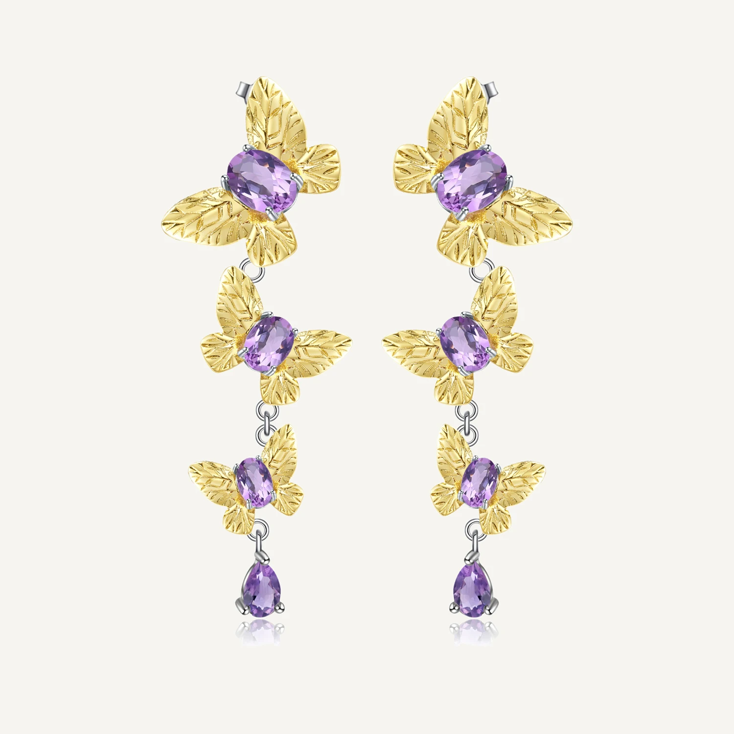 

GEM'S BALLET 4.84Ct Natural Amethyst Gemstone Earrings 925 Sterling Silver Butterfly Drop Earrings for Women Wedding Jewelry