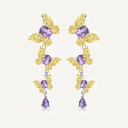 GEM'S BALLET 4.84Ct Natural Amethyst Gemstone Earrings 925 Sterling Silver Butterfly Drop Earrings for Women Wedding Jewelry