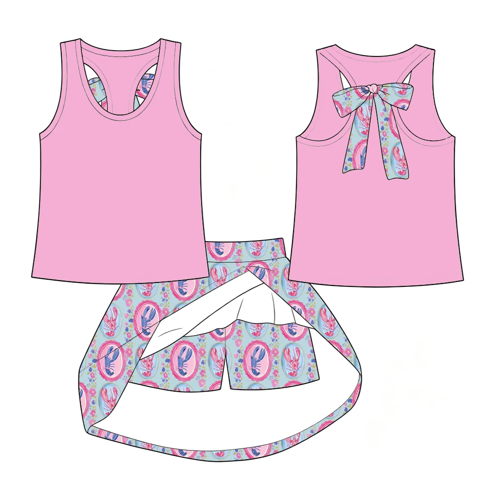Boutique children's set sleeveless bow decoration top paired with safety shorts and skirt animal and underwater print wholesale