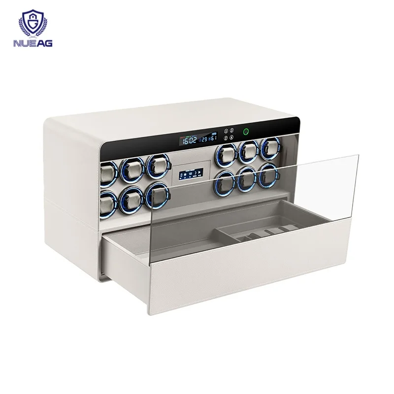 

Full Leather Wrapped Watch Winder Safe With Tempered Glass Panel Multiple Color Options For Home Decor
