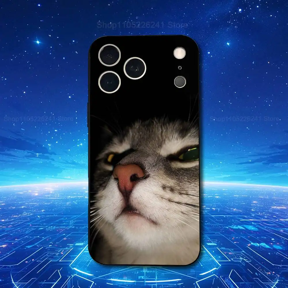 Emoji Art Tired Cat For iPhone 13,17,11,12,16,14,15,Plus,Pro Max,XS,X,XR,SE,Mini,8,7,Soft Silicone Black Phone Case