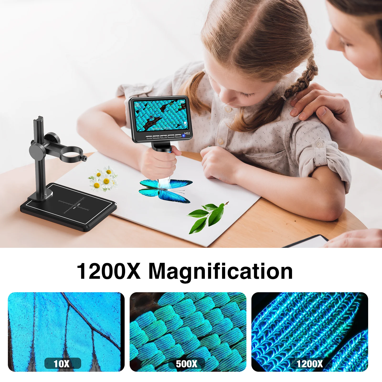 مجهر رقمي 5 بوصة 1200X مجهر USB مع 8 المصابيح 1920p مجهر لحام للإصلاح متوافق مع نظام التشغيل Windows/Mac OS #3