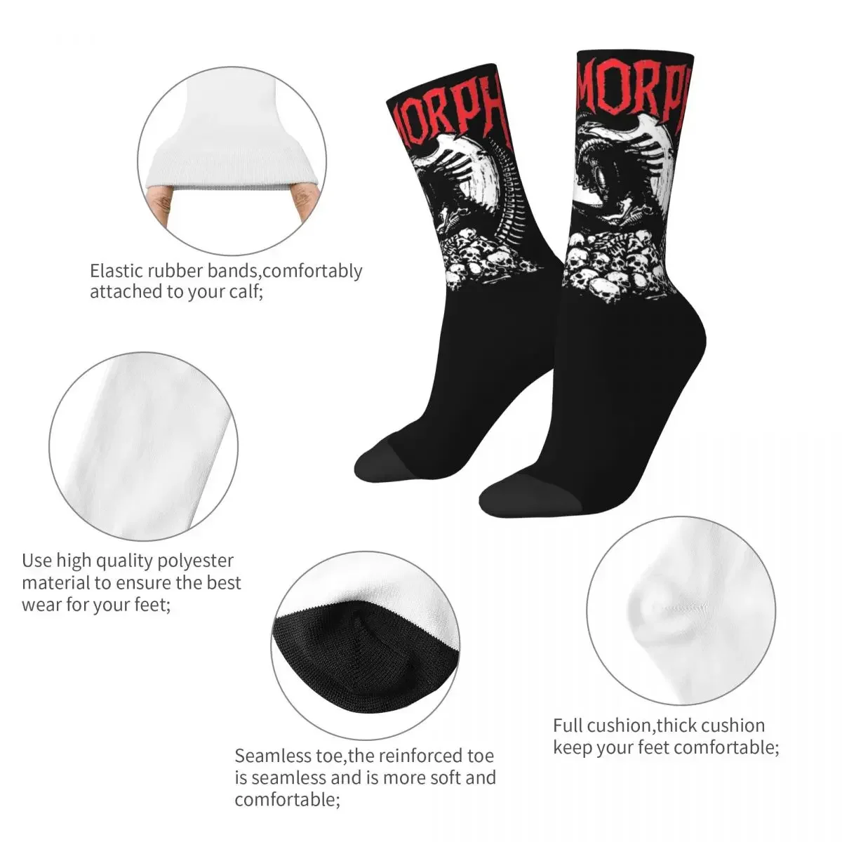 New Men's Socks Fashion Death Metal Xenomorph Alien Movie Skateboard Women Stockings Spring Summer Autumn Winter Breathable Sock