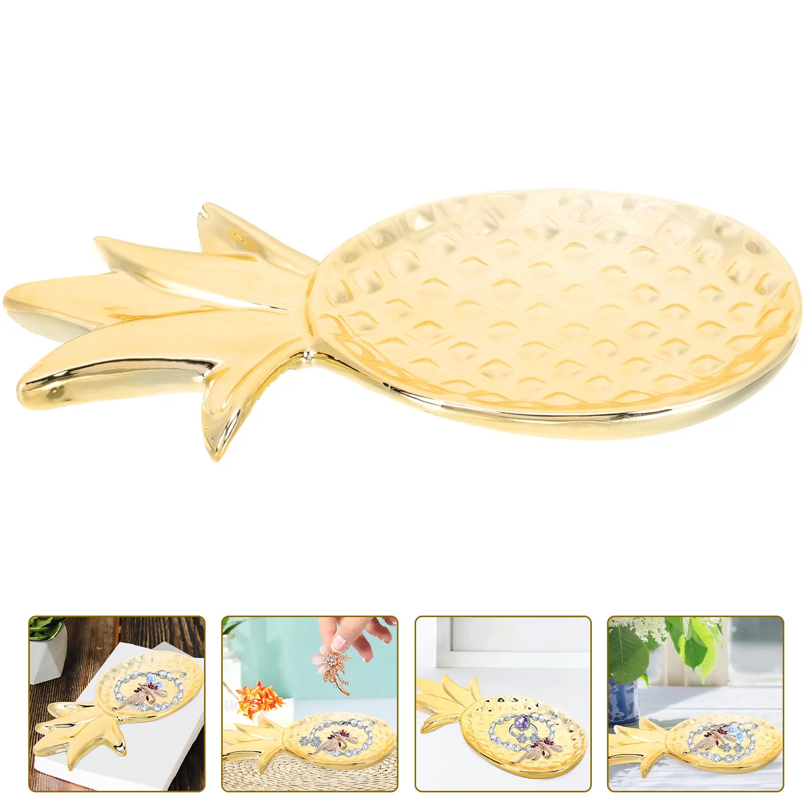 

Golden Ceramic Pineapple Jewelry Tray Oversized Storage for Rings Earrings Bracelets Decorative Organizer Plate Home Dresser
