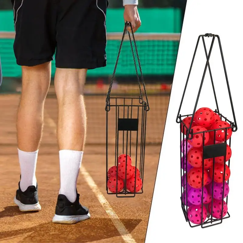 Tennis Ball Pickup Basket Pickleball Pickup Gatherer Retriever Basket Stainless Steel Easy Carry Handle Ball Storage For Players