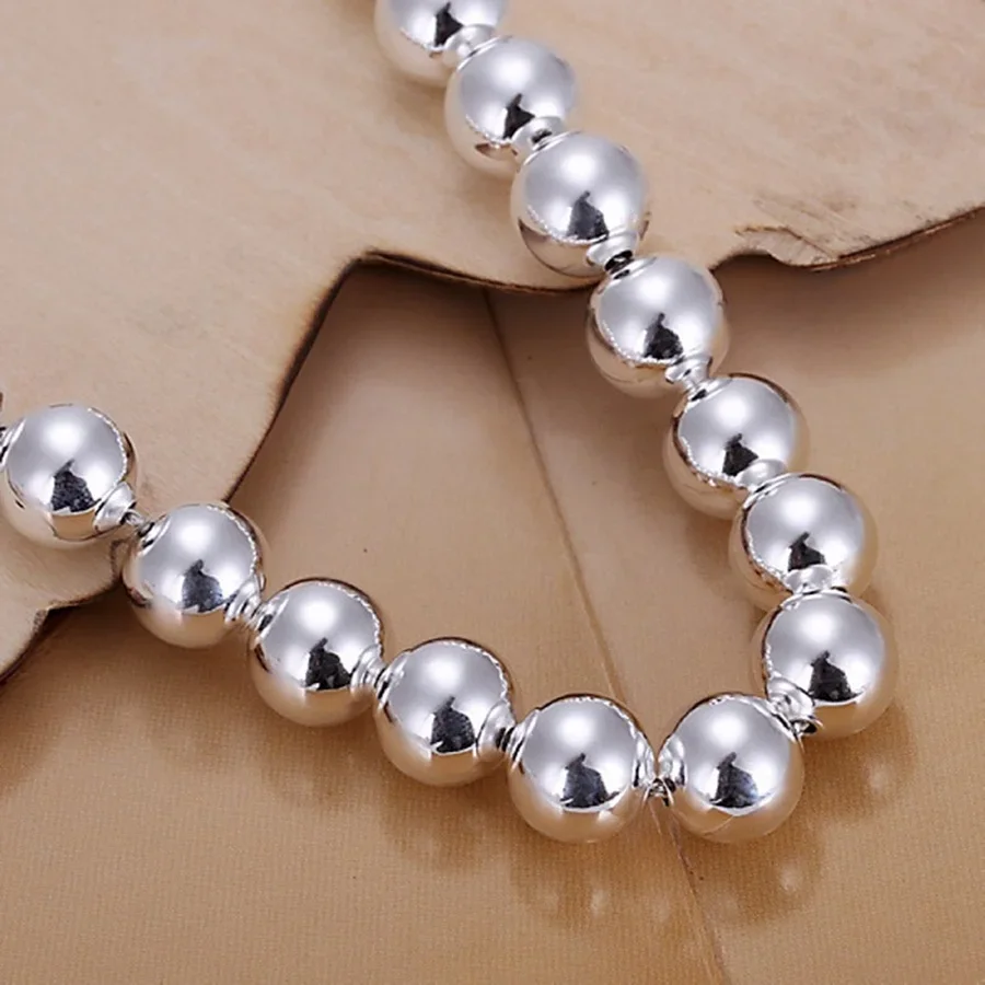 4mm-14mm Beads  925 Sterling Silver Bracelets Fashion Charm Chain Jewelry High Quality Women Lady Party Gift Wedding