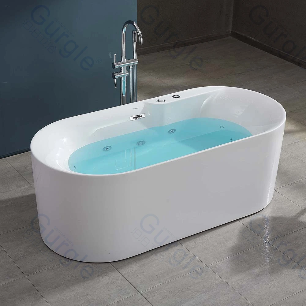 

Gurgle White 1.7M Bathroom Bath Tub Oval Stand Alone Freestanding Acrylic Massage Bathtub With Whirlpool Jets