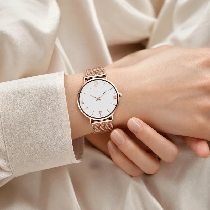 Minimalist Women Watch Ultra‑thin Roman Numeral Dial Mesh Strap Quartz Wristwatch Fashion Elegant Ladies Watch Reloj Para Mujer