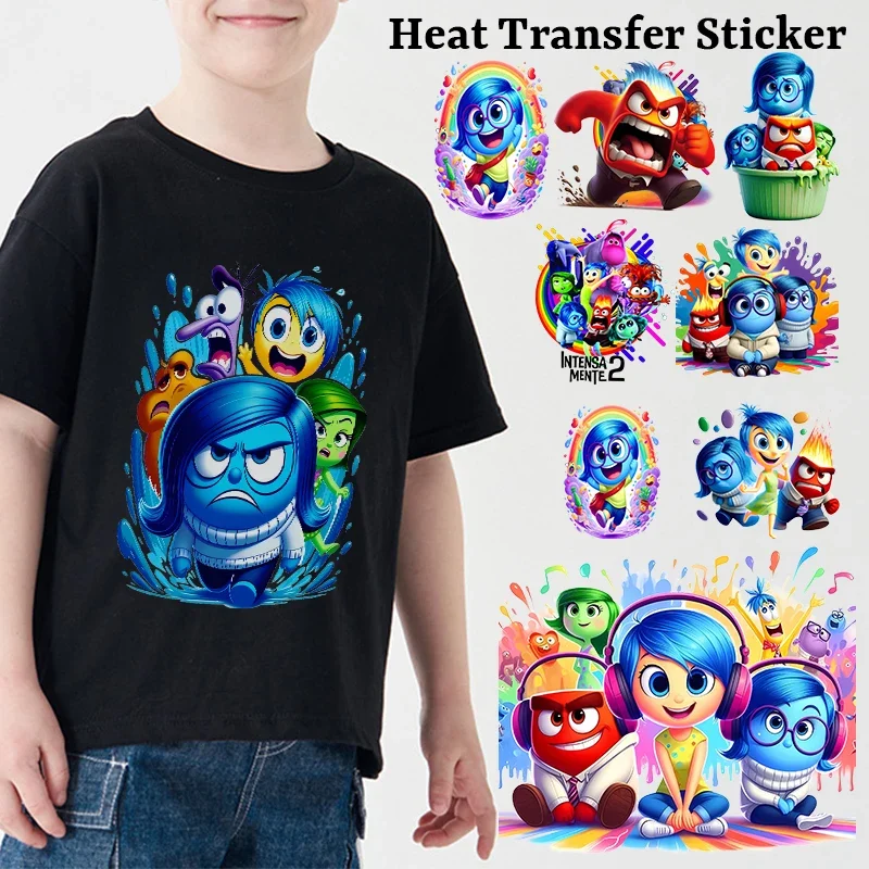 Disney Inside Out 2 Clothes T-shirt DIY Decal Cartoon Cute Heat Transfer Sticker Anime Fashion Iron on Patches Accessories Gifts