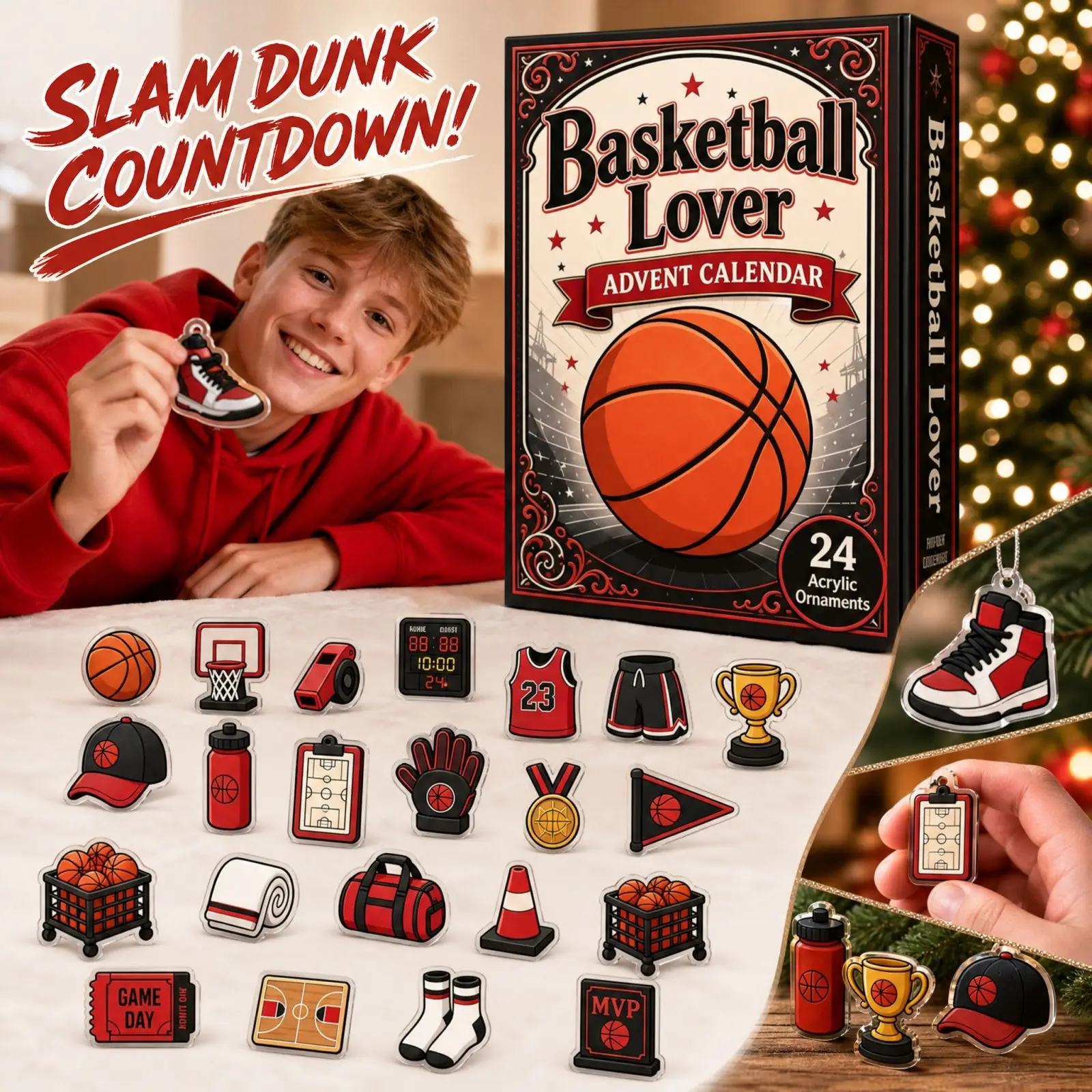 Christmas Basketball Lover Advent Calendars Christmas Countdown Calendar Pendant Acrylic Mini Hanging Ornaments Xmas Gift