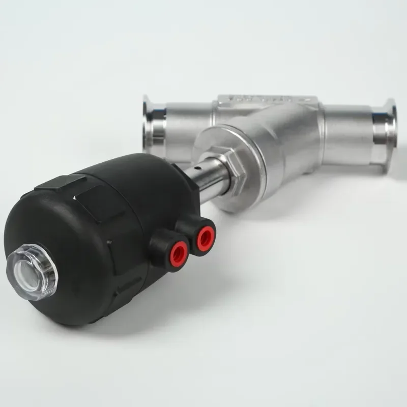 DN40 Pneumatic Y Type Angle Seat Valve Three Clamp Connection PN16 Stainless Steel for Food Beverage Pharmaceutical Steam