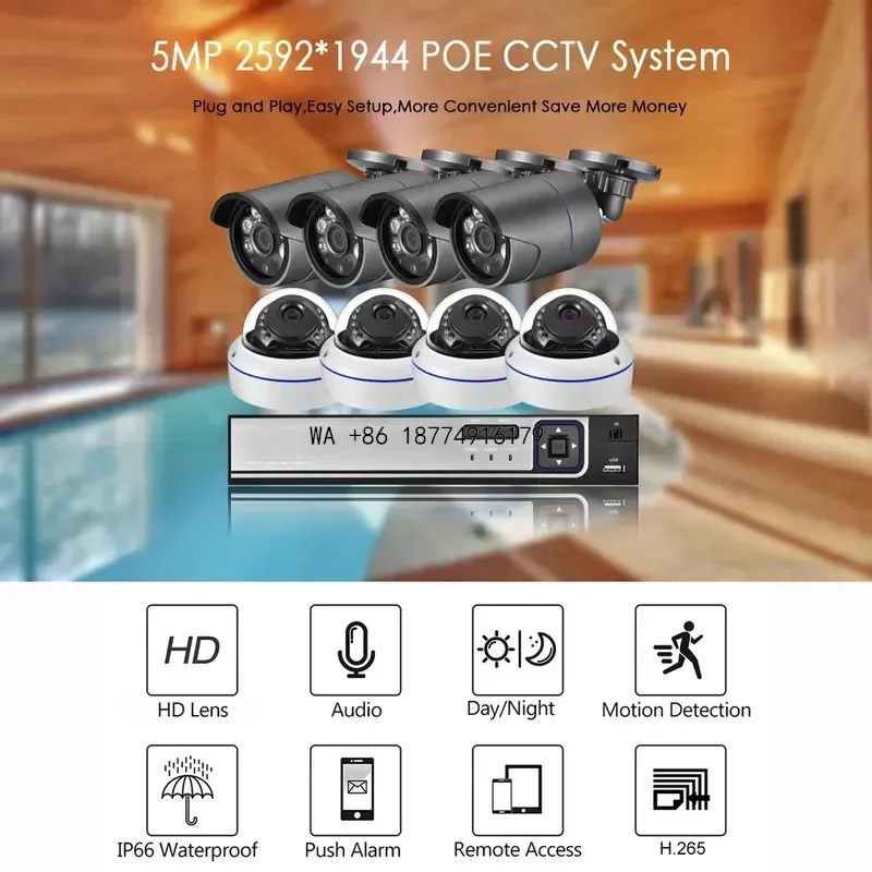 wmwmnu Gadinan 4K Definition 8MP Security Protection System H.265 POE NVR Kit CCTV Outdoor Waterproof Dome Video Surveillance