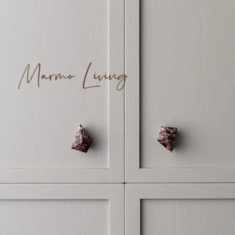 Italian Prism Marble Knob Rosso Stone Luxury Natural Marble Handle for Wardrobe Coffee Shop Glass Door Creative Pull